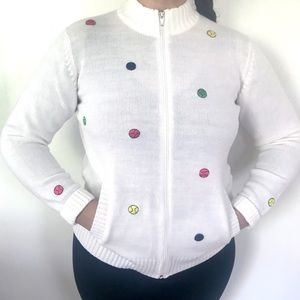 Vintage 1970’s tennis embroidered collegiate cardigan sweater academia preppy